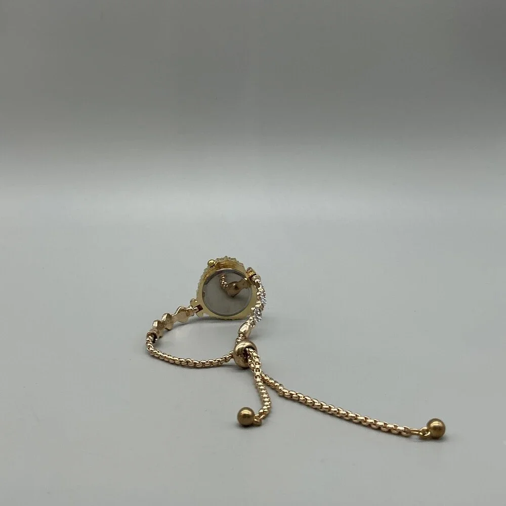 MOP Dial Womens Watch 28mm Gold Tone Heart Crystal Bolo Adjustable Bracelet
